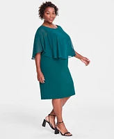 Connected Plus Chiffon Cape Sheath Dress