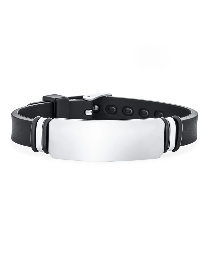 Bling Jewelry Black Silicone Wristband Identification Id Bracelet Stainless Steel Watch Buckle Clasp