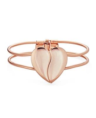 Bling Jewelry Initials Romantic Split Heart Cuff Bracelet in Rose Gold & Silver Tone Metal