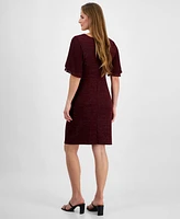 Connected Petite Surplice-Neck Tiered-Ruffle-Sleeve Sheath Dress