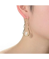 Genevive Very Stylish Sterling Silver with Gold Plating and Genuine Freshwater Pearl Elongated Dangling Earrings