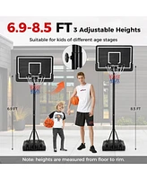 Skonyon Portable Outdoor Basketball Hoop 6.9-8.5 Ft Adjustable with Fillable Base Shatterproof Pc Backboard