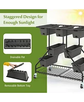 Skonyon Vertical Raised Garden Bed with 7 Planter Boxes and Storage Baskets-Black