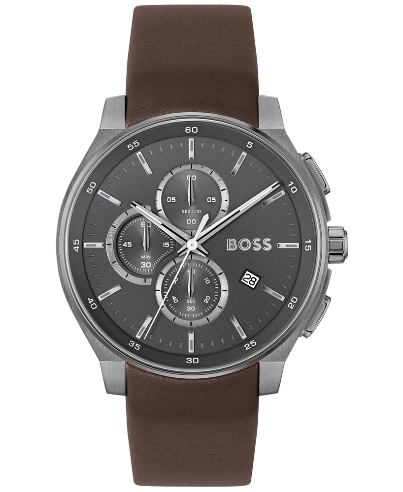 Hugo Boss Men's Peak 2.0 Quartz Chrono Brown Leather Watch 45mm