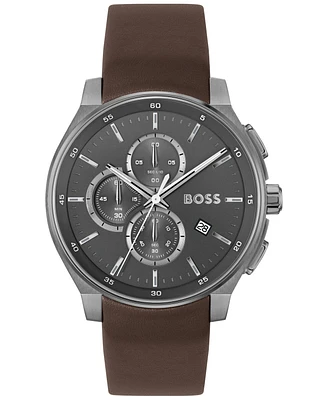 Hugo Boss Men's Peak 2.0 Quartz Chrono Brown Leather Watch 45mm