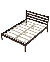 Gymax Full Wood Platform Bed Frame Headboard Slat Support Mattress Foundation