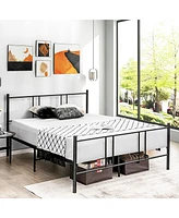 Gymax Queen Size Steel Platform Bed Frame Headboard Heavy-Duty Mattress Foundation