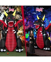 Skonyon 8 Feet Halloween Inflatable Fire Dragon Decoration with Led Lights