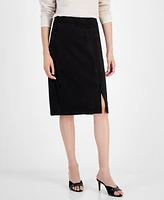 T Tahari Women's Faux-Suede Slim-Fit Slit-Front Skirt