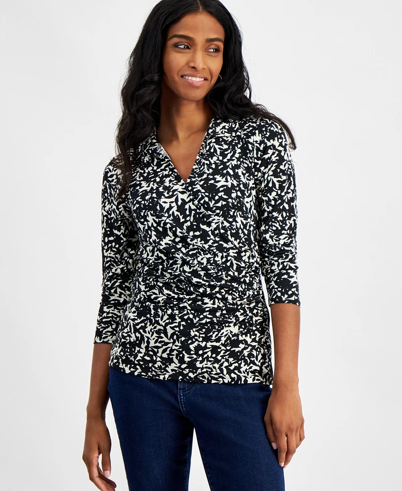 Macy's Petite Printed Surplice-Collar Top