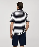 Mango Men's Striped Pique Cotton Polo Shirt