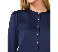 CeCe Women's Charmeuse Faux-Pearl-Button Blouse