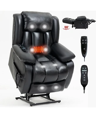 Mondawe Dark Brown Genuine Leather Black Power Lift Recliner Chair with 8-Point Vibration Massage