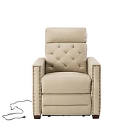 Hulala Home Alina 31.50"Wide Genuine Leather Power Recliner with Nailhead Trim