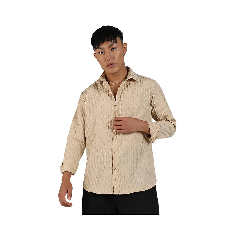 Campus Sutra Men's Butter Yellow Crinkled-Weave Shirt