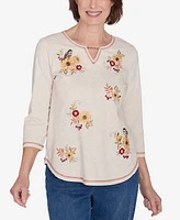 Alfred Dunner Petite Classics Sunflowers and Birds Top