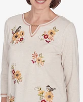 Alfred Dunner Petite Classics Sunflowers and Birds Top