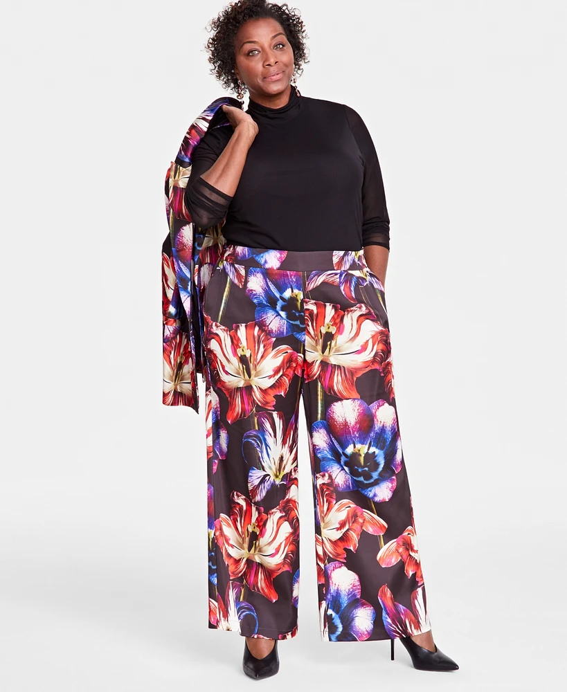 I.n.c. International Concepts Plus Satin Printed Wide-Leg Pants, Created for Macy's