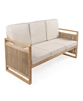 Jonathan Y Arwen Modern Bohemian Roped Acacia Wood Outdoor Loveseat with Cushions