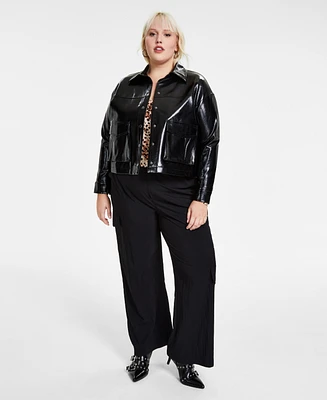 Bar Iii Trendy Plus Faux-Leather Snap-Front Jacket, Created for Macy's