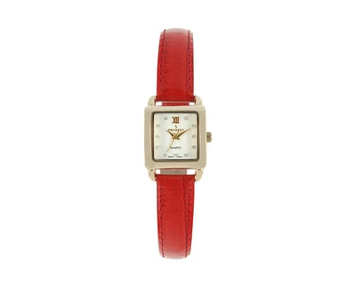 Peugeot Women's 20mm Square Watch with Glossy Red Leather Strap