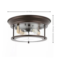 Jonathan Y Lauren 13.25" 2-Light Metal/Glass Led Flush Mount, Black