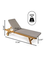 Jonathan Y Mallorca Modern Classic Adjustable Acacia Wood Chaise Outdoor Lounge Chair with Cushion & Wheels