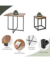 Sugift 5 Pieces Metal Frame Dining Set with Compact Table and 4 Stools -Walnut