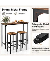 Sugift 3 Pieces Industrial Bar Table and Chairs Set with Metal Frame-Rustic Brown
