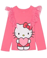 Hello Kitty Toddler and Little Girls Long Sleeve Ruffle Bow Top