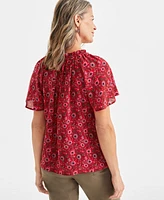 Style & Co Women's Printed Flutter-Sleeve Top, Created for Macy's