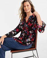 Style & Co Women's Printed Pintuck Ruffle Sleeve Top, Created for Macy's