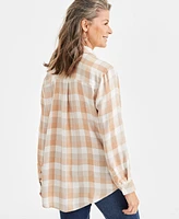 Style & Co Petite Julia Metallic Plaid Button-Front Perfect Shirt, Created for Macy's