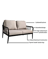 Modern Outdoor Patio Conversation Set with Sunbrella Cushions and Marble-Look Table