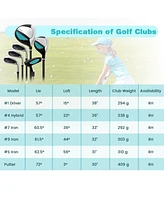 Junior Complete Golf Club Set with Stand Bag Rain Hood-Blue
