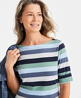 Style & Co Petite Block Striped Elbow-Sleeve Top, Created for Macy's