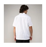 Campus Sutra Men's Chalk White Embroidered Circular Shirt