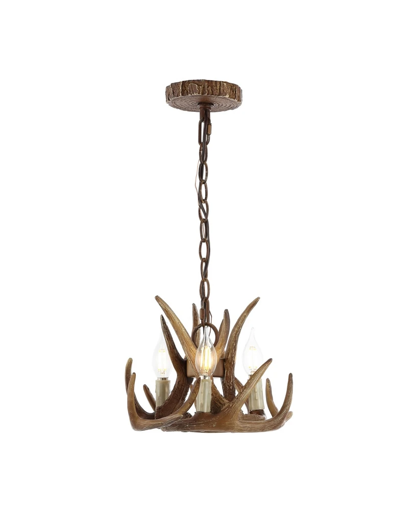 Jonathan Y Nelle 11.5" Adjustable Resin Antler 3-Light Led Chandelier, Brown