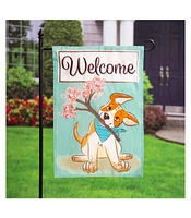 Evergreen Garden Flag Welcome Pup Applique Double Sided Indoor Outdoor Decor 18" x 12.5"