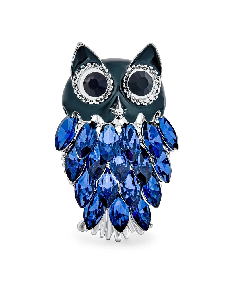 Bling Jewelry Lucky Large Fashion Statement Animal 3D Navy Blue Crystal Enamel Bird Wise Owl Scarf Brooch Pin For Women