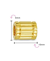 Bling Jewelry Ridged Grooved Stripe Barrel Spacer Bead Charm For Women Gold Plated Sterling Silver Fits European Bracelet - Gold