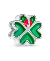 Bling Jewelry Good Luck Lucky 3D Red Lady Bug Irish Shamrock Enamel Green Heart Clover Charm Bead For Women Sterling Silver Fits European Bracelet