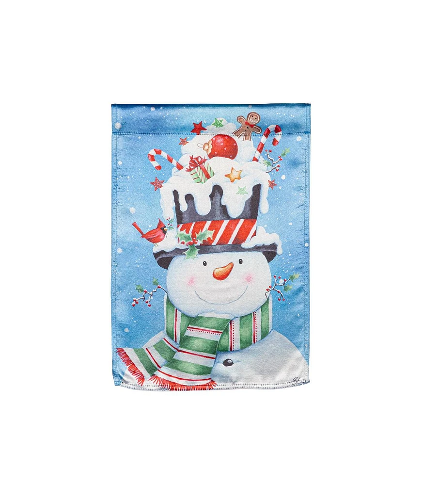 Evergreen Garden Flag Christmas Snowman Lustre Double Sided Indoor Outdoor Decor 18" x 12.5"