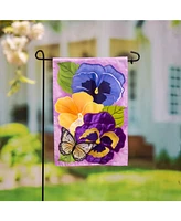 Evergreen Pansy & Butterfly Applique Garden Flag