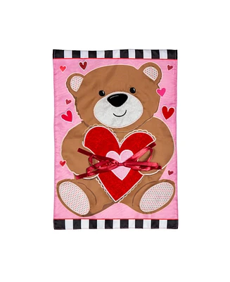 Evergreen Valentine's Bear Applique Garden Flag