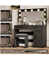 Streamdale Furniture Vanity Table with Large Mirror, Led Lights, and 3 Drawers