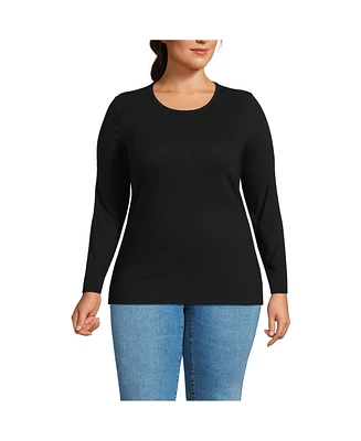 Lands' End Women's Plus Long Sleeve Micro Rib T-Shirt