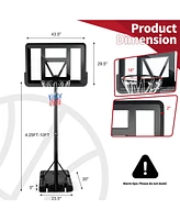 Vebreda Adjustable Portable Basketball Hoop Stand with Shatterproof Backboard Wheels