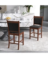 Sugift Upholstered Counter Stool Set of 2 with Solid Rubber Wood Frame-Brown
