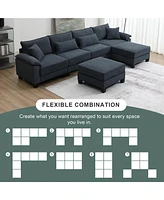 Streamdale Furniture Corduroy Sectional Sofa Bed with Ottomans & Arm Pillows